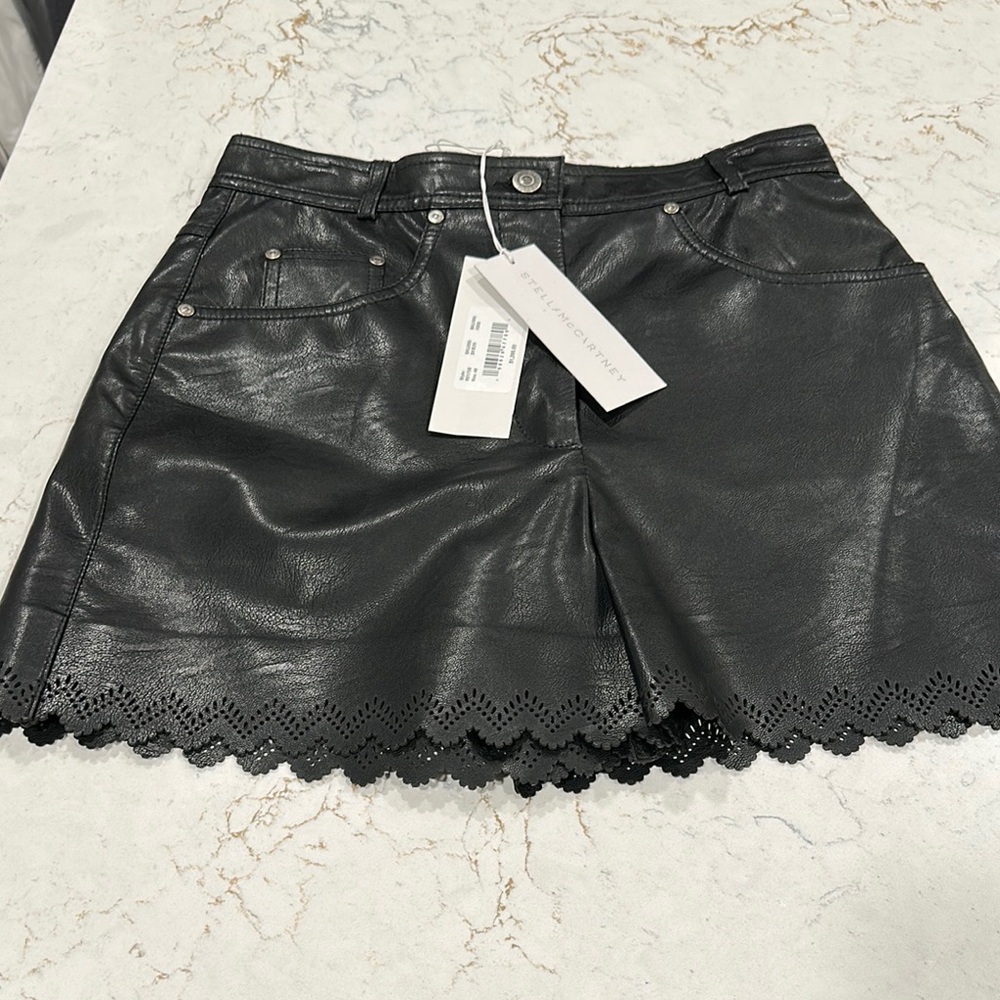 NWT Stella McCartney Black Leather Scalloped Short